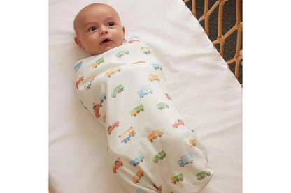 Jiggle & Giggle Toddler Trucking Along Jersey Wrap 100% Cotton White