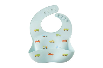 Jiggle & Giggle Trucking Along Silicone Bib Baby/Toddler Dinnerware Blue
