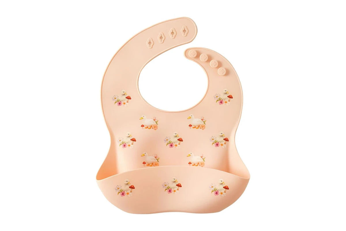 Jiggle & Giggle Waddling Around Silicone Bib Baby/Toddler Dinnerware Peach