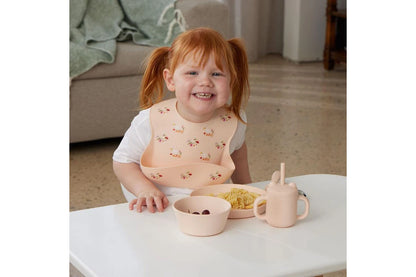 Jiggle & Giggle Waddling Around Silicone Bib Baby/Toddler Dinnerware Peach