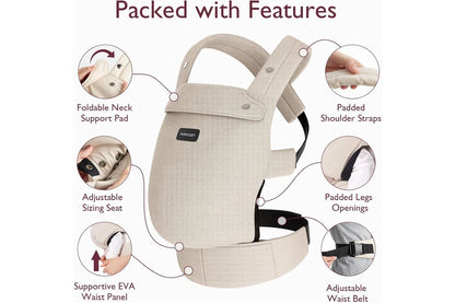 Momcozy Khaki Cotton 3 in 1 Lumbar Support Handsfree Baby Carrier 3-24Months NEW